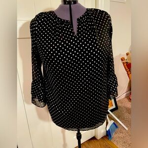 TALBOTS Black and Silver Polka Dot Women's Top
